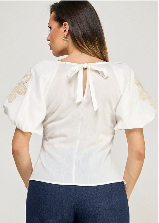 Ivory Bloom Puff Sleeve Top