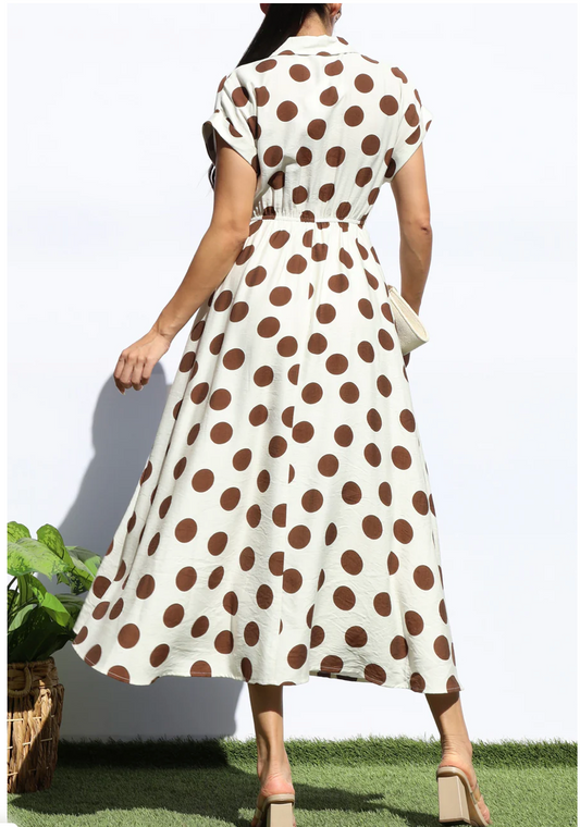 Mocha Polka Midi Dress