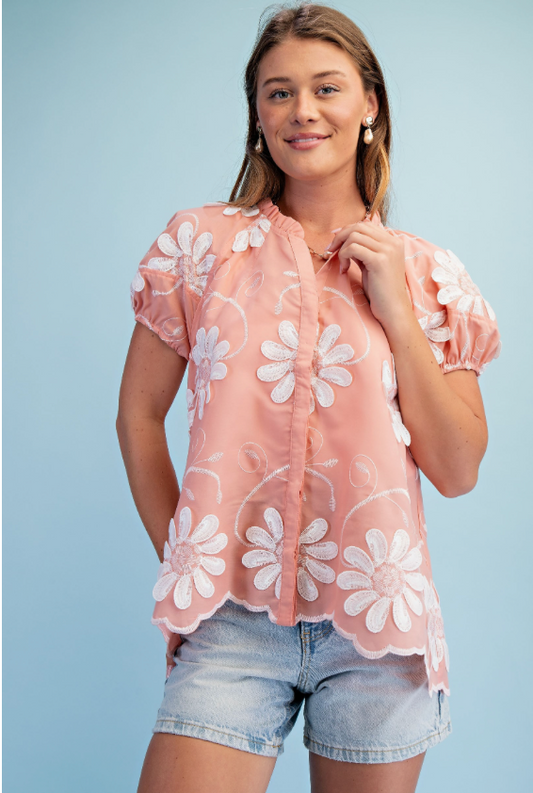 Floral Appliqué Embroidered Top