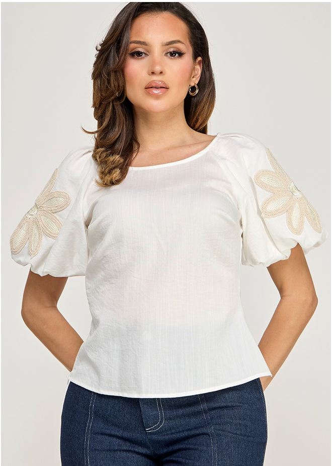 Ivory Bloom Puff Sleeve Top