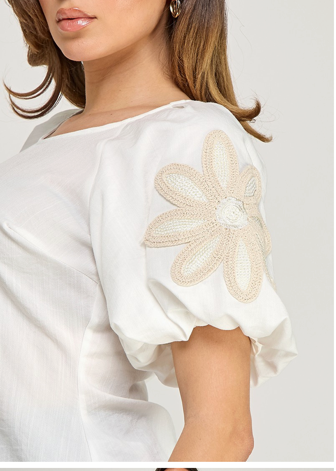 Ivory Bloom Puff Sleeve Top