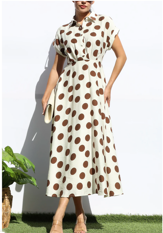 Mocha Polka Midi Dress